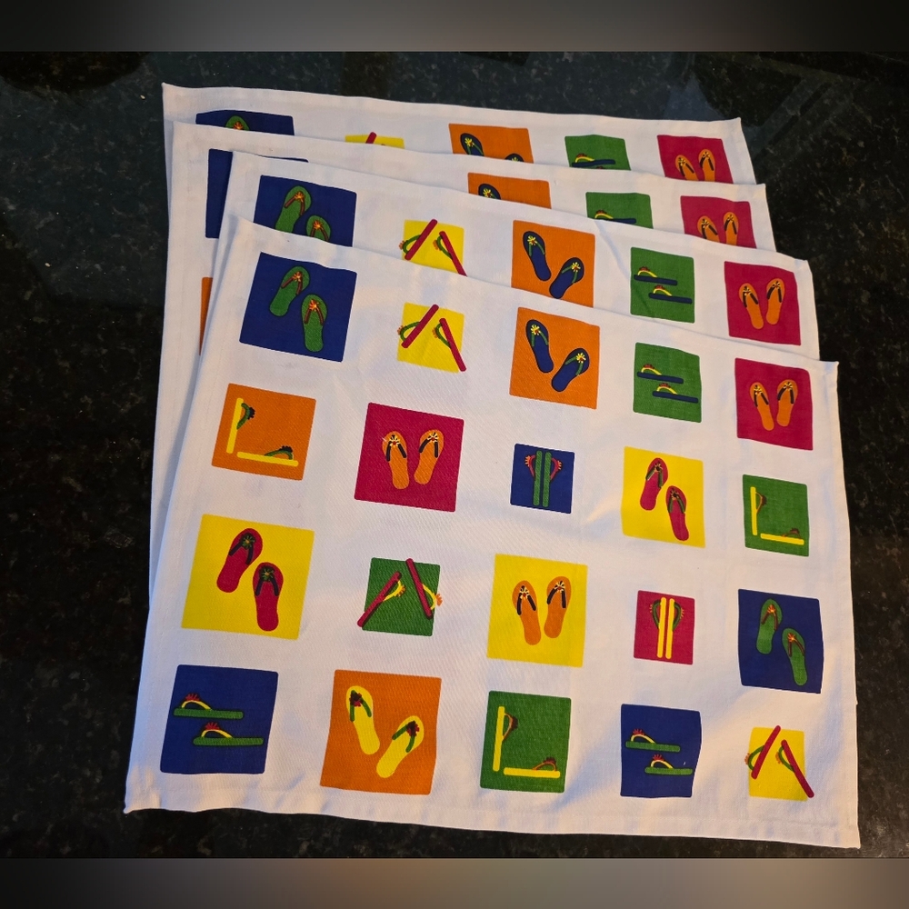 TAG Cotton Placemats Cololorful Summertime FlipFlop Motif 19"×15"